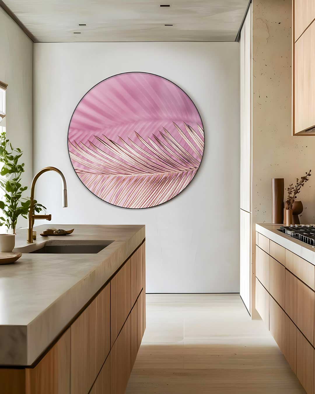 Roze Palmblad Muurcirkel-WallArtistic
