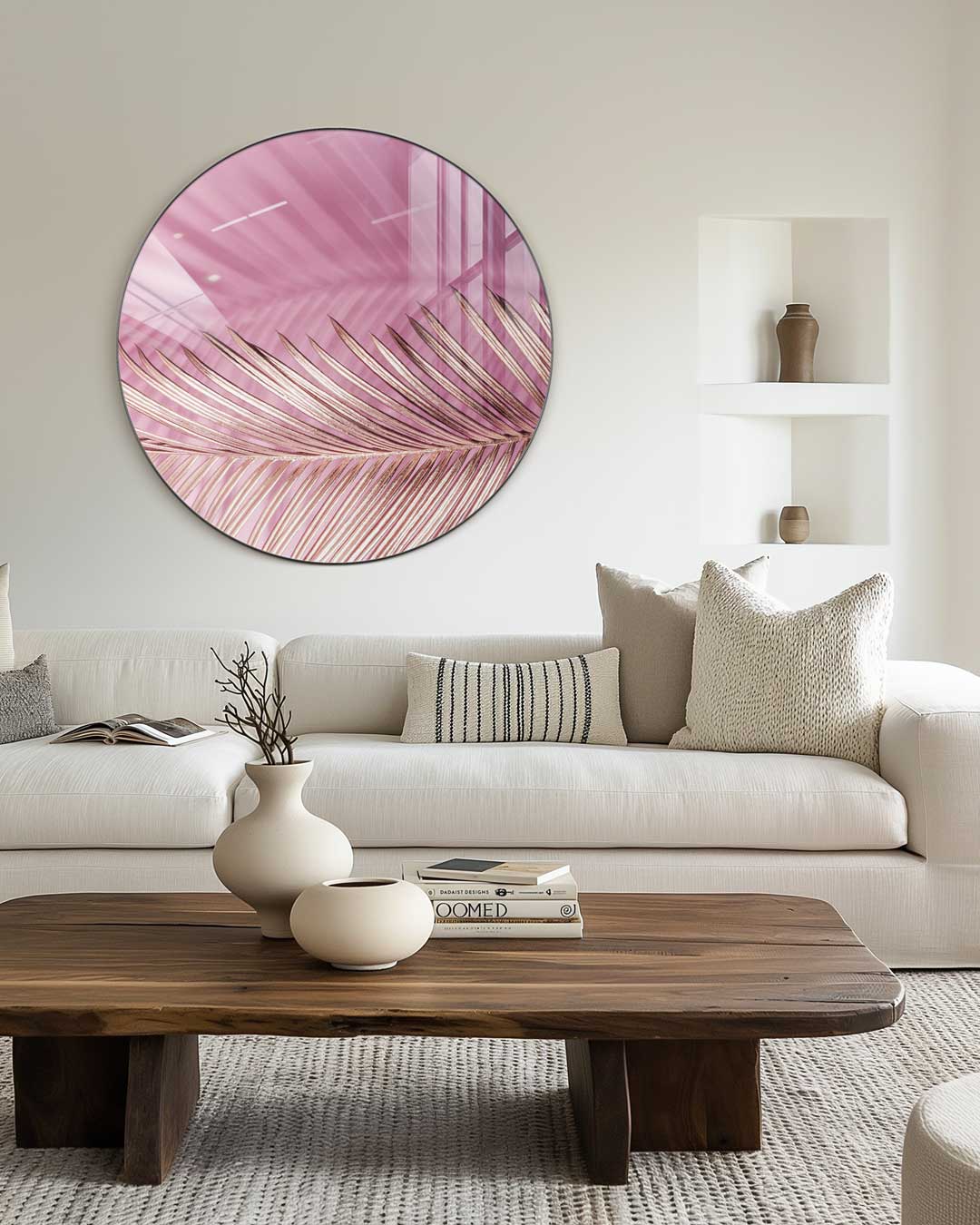 Roze Palmblad Muurcirkel-WallArtistic