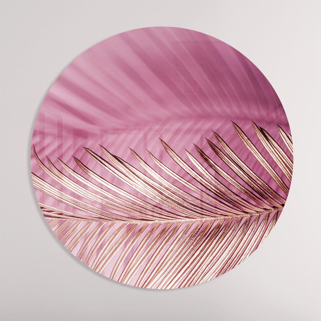 Roze Palmblad Muurcirkel-WallArtistic