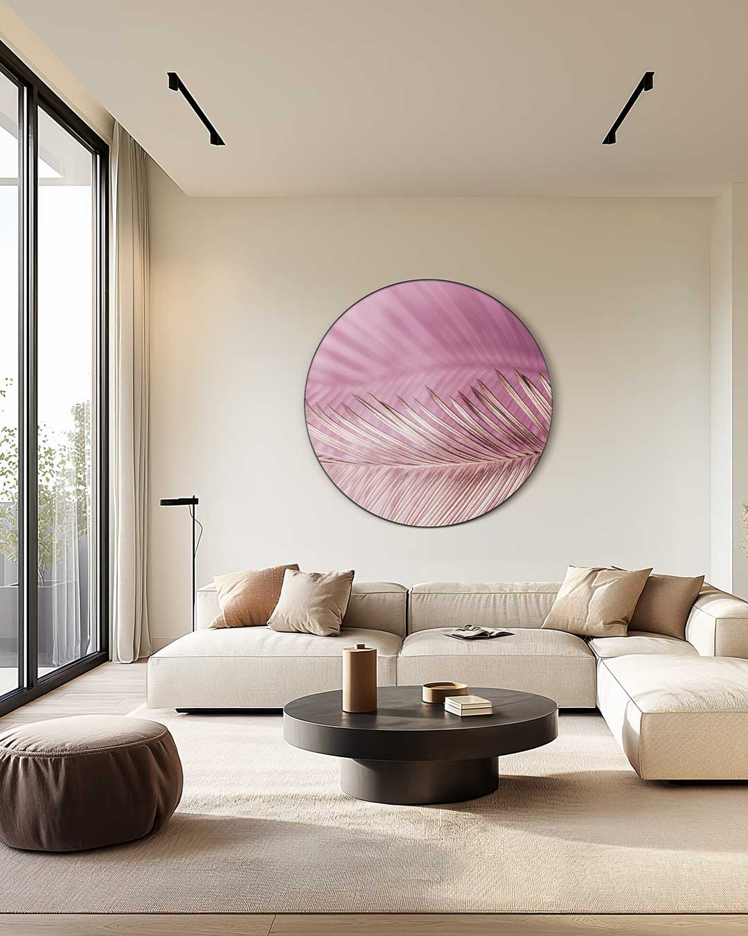 Roze Palmblad Muurcirkel-WallArtistic
