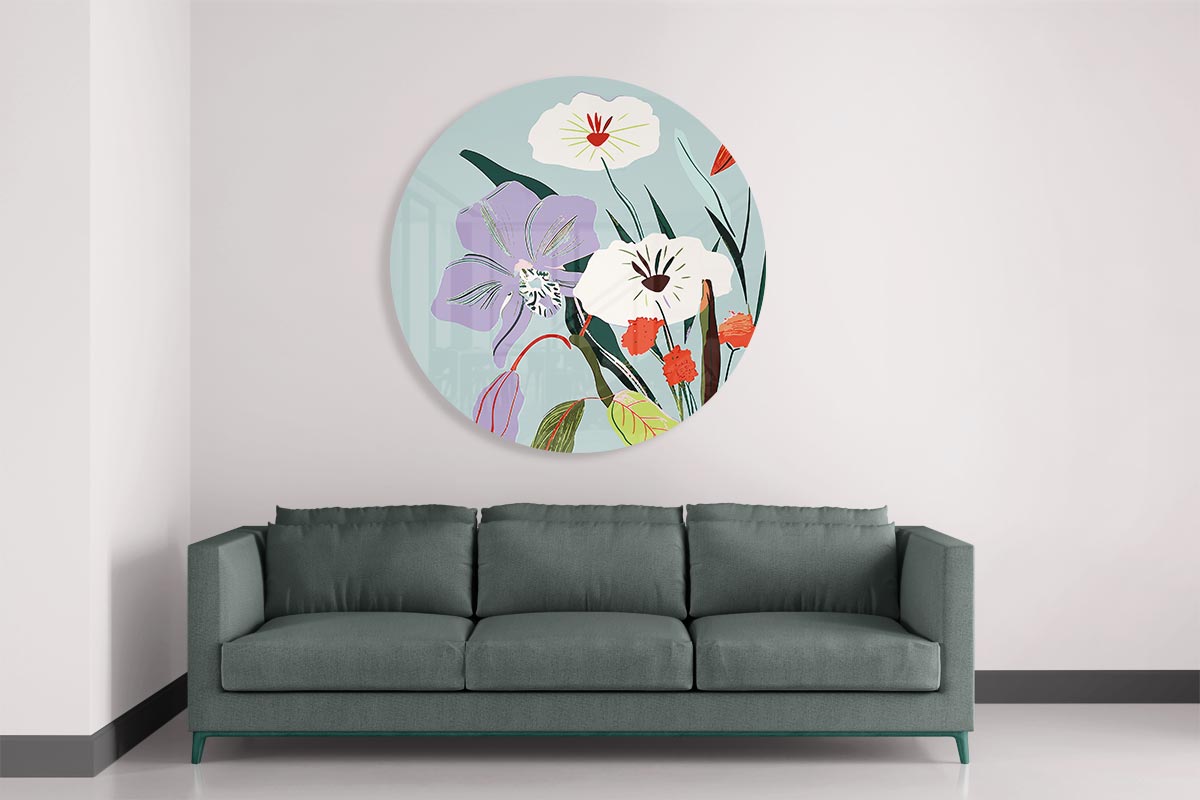 Botanische Bloemencirkel Muurcirkel-WallArtistic