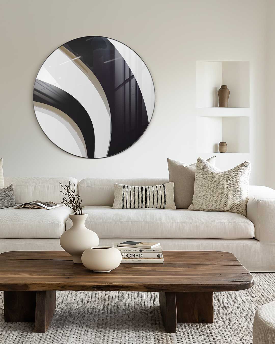 Moderne Zwart-Wit Muurcirkel-WallArtistic