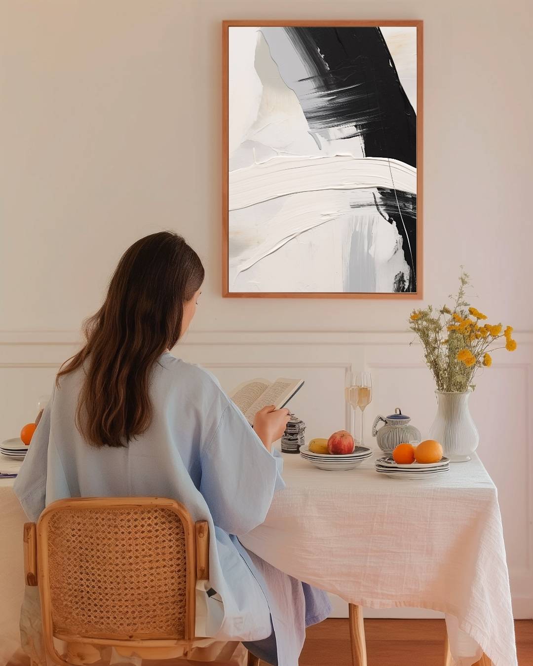 Abstract zwart-wit penseelstreken Poster