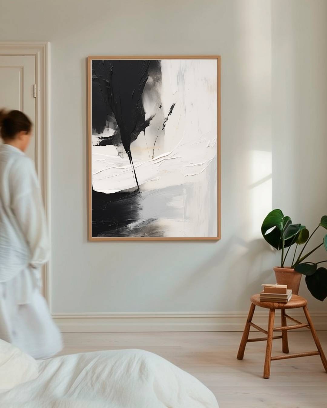 Abstract penseelstreek zwart-wit Poster
