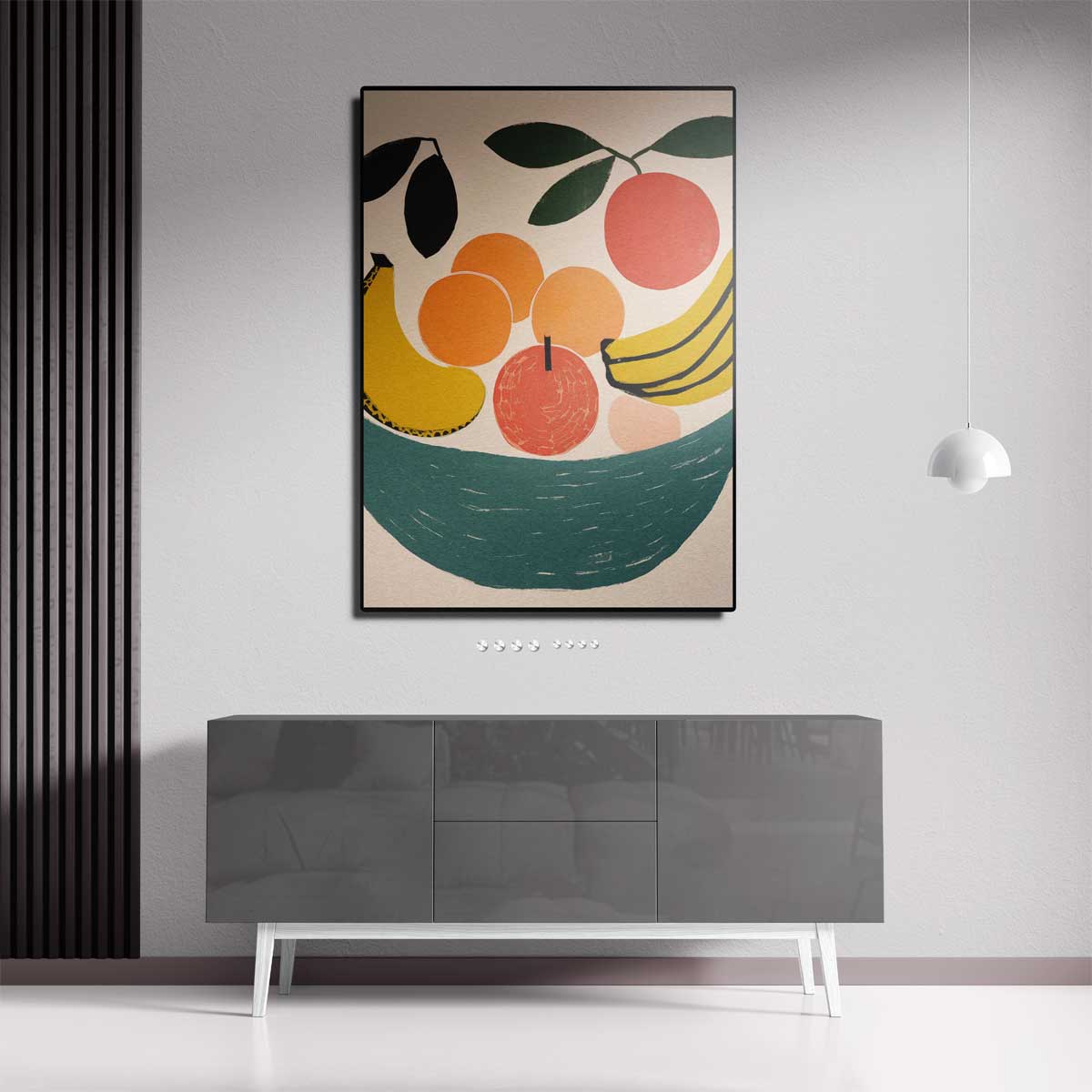 Kleurrijke fruitschaal met bananen en perziken Kunstwerk-canvas-dibond-plexiglas-wanddecoratie-WallArtistic