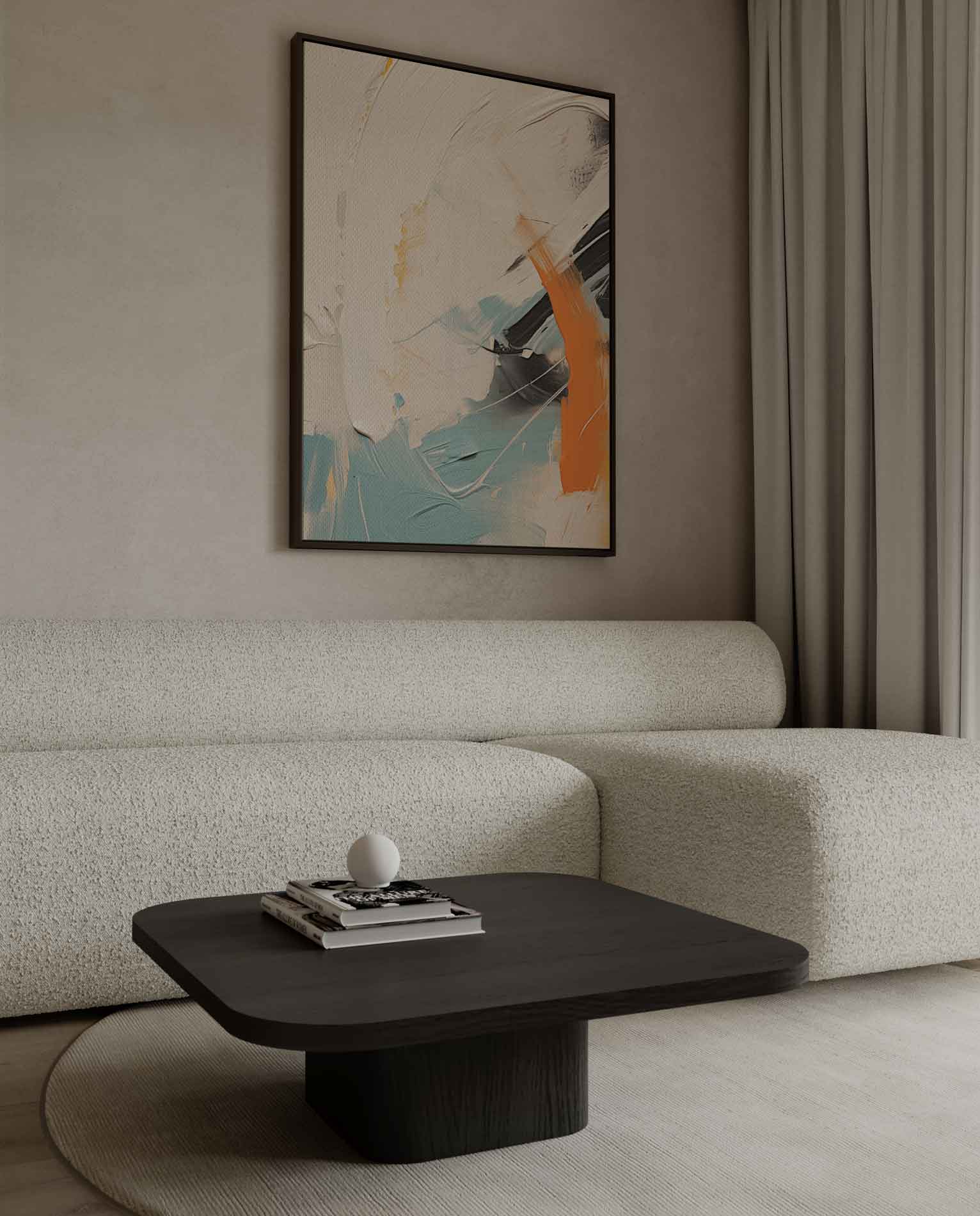 Abstracte kleurbeweging met oranje accent