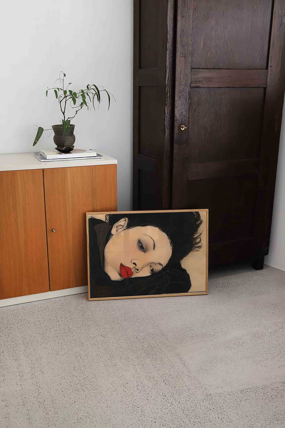 Portret met rode lippen Poster