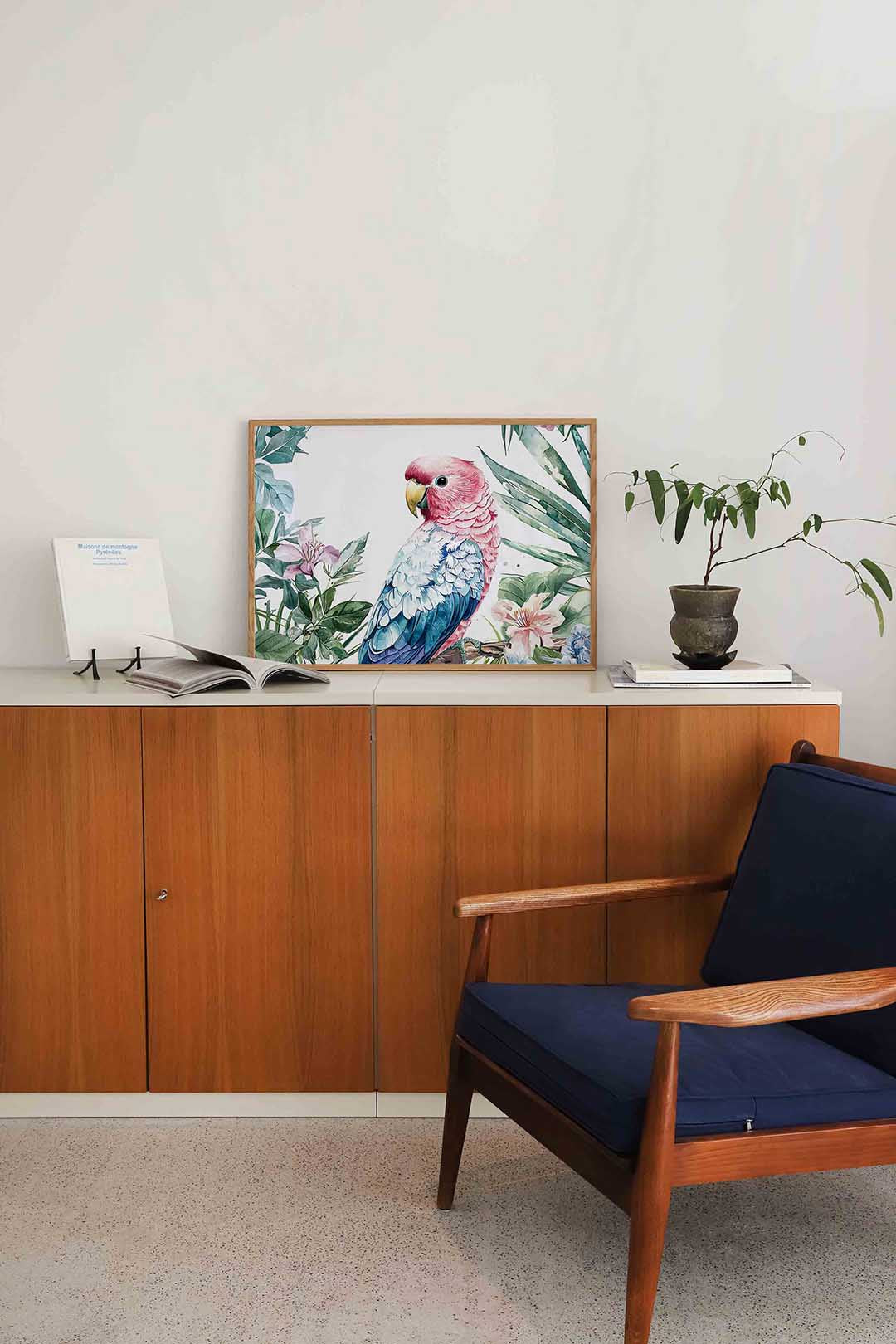 Papegaai en bloemen Poster