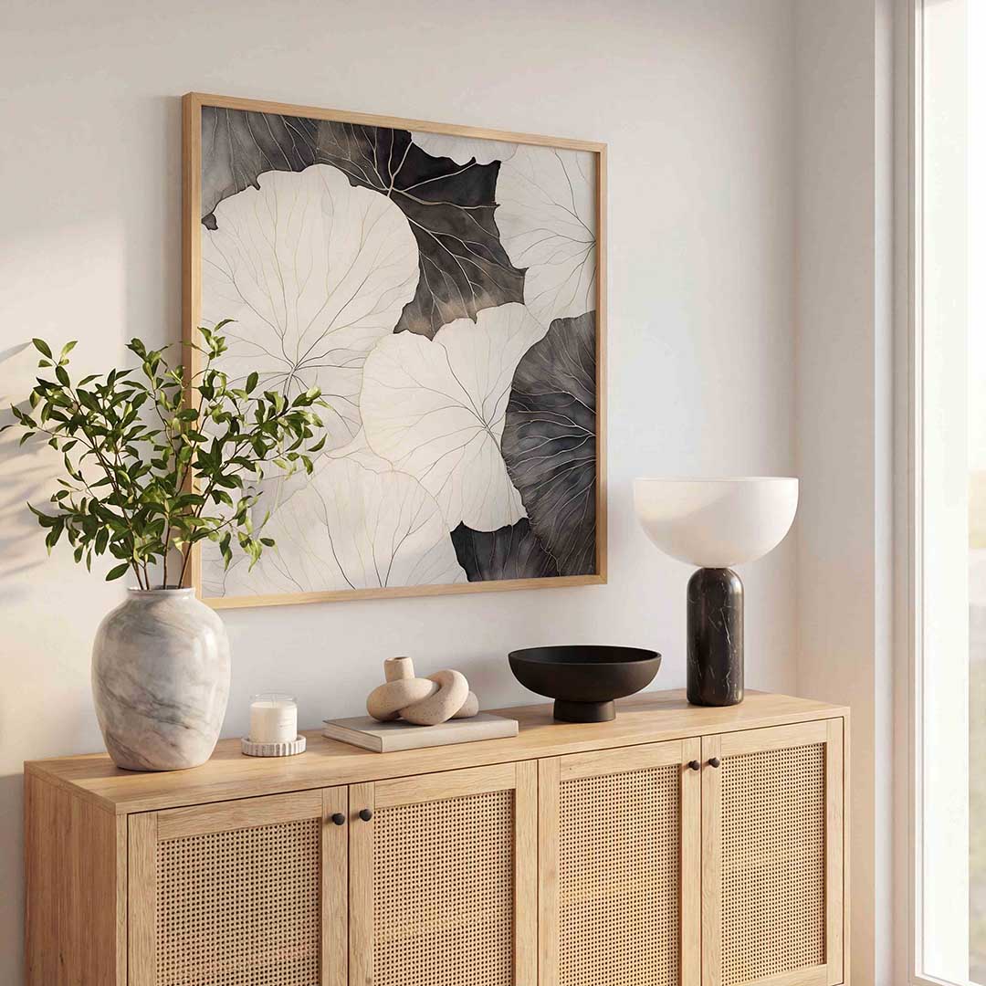 Bladeren in zwart wit Poster