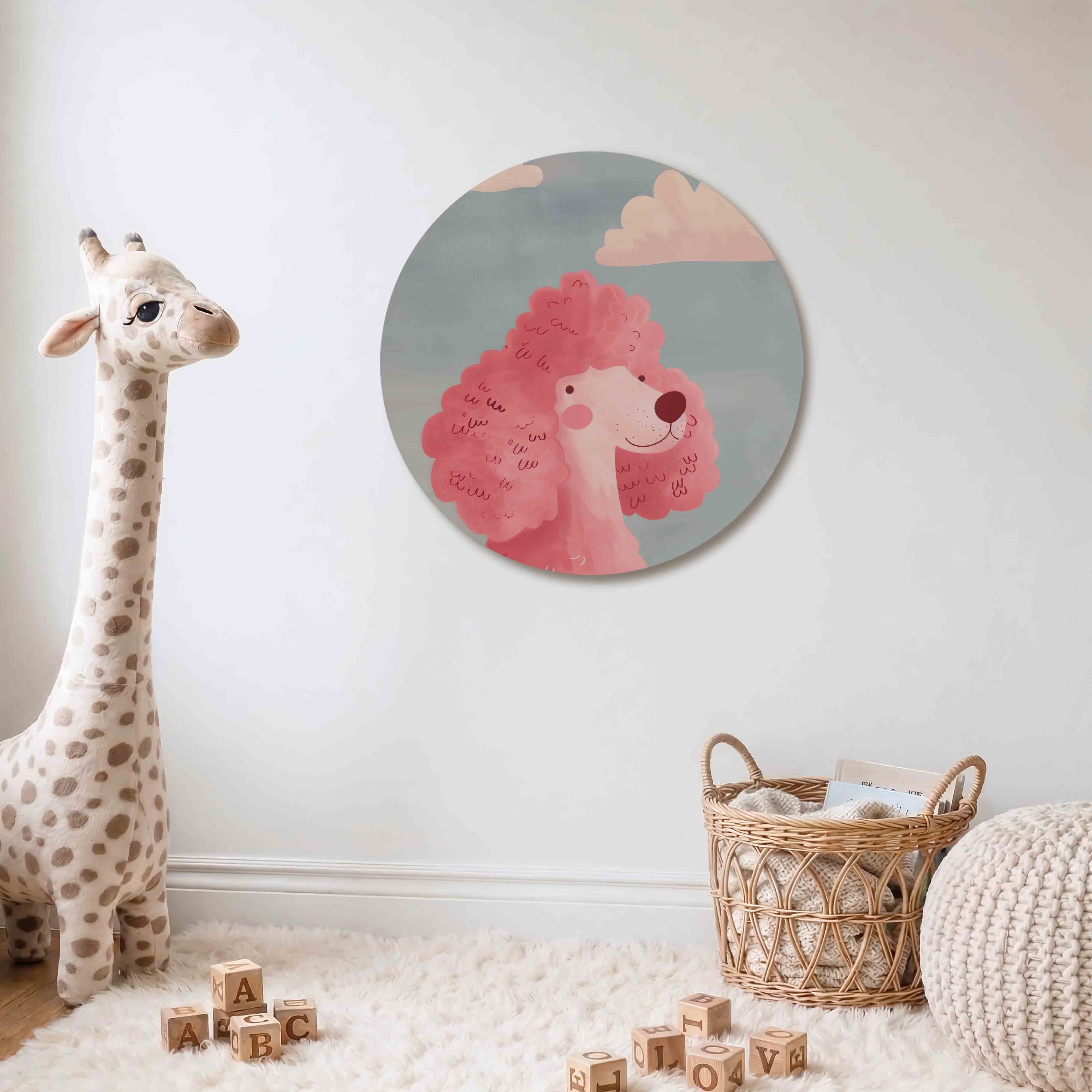 Roze poedel met wolken Muurcirkel