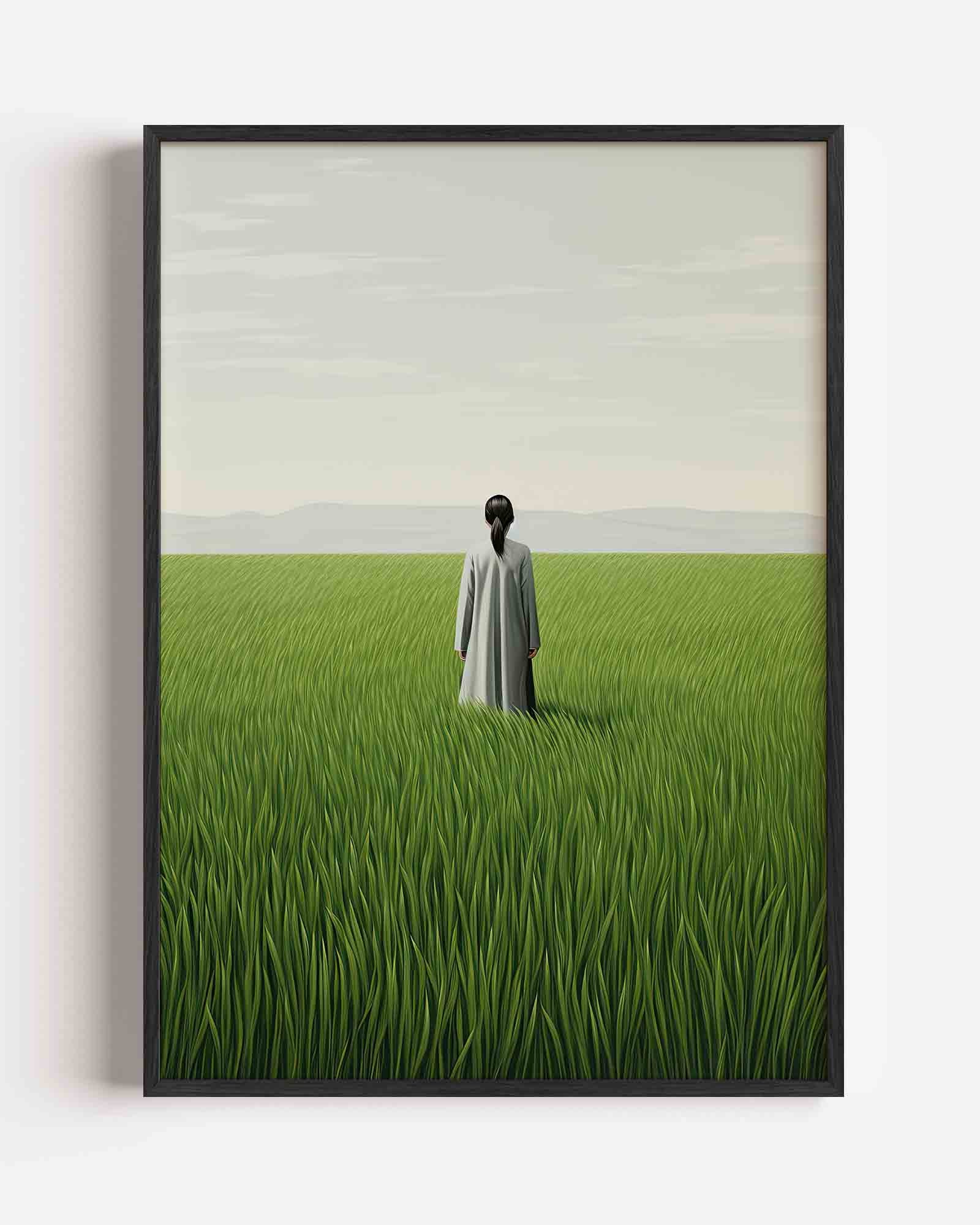 Persoon in groen veld Poster