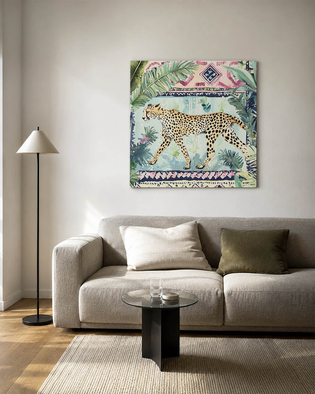 Luipaard en bladeren Kunstwerk