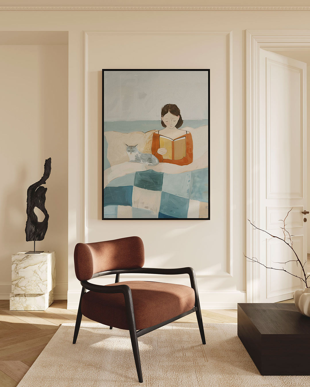 Rustige leesscène Kunstwerk