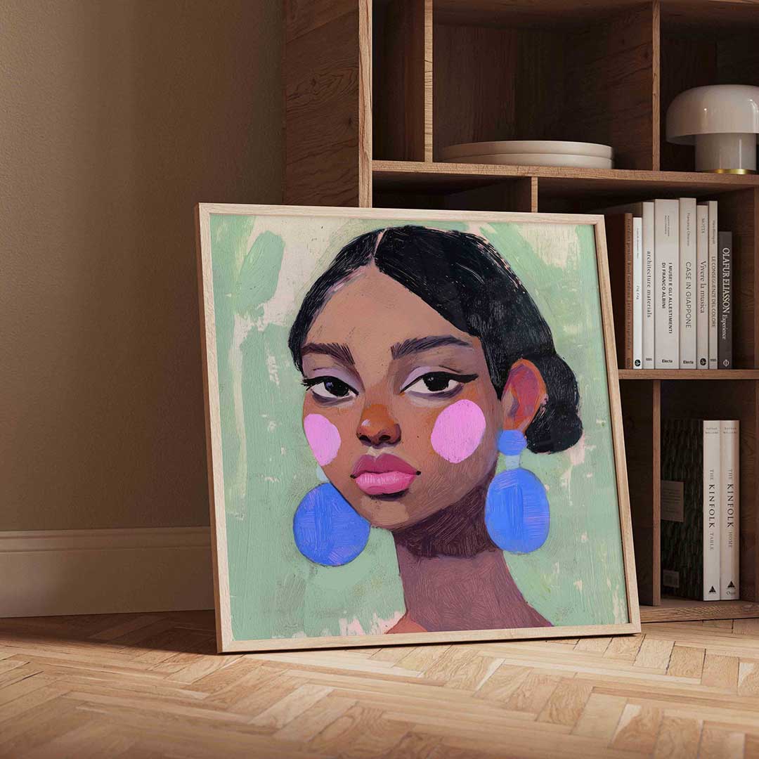 Vrouw met blauwe oorbellen Poster