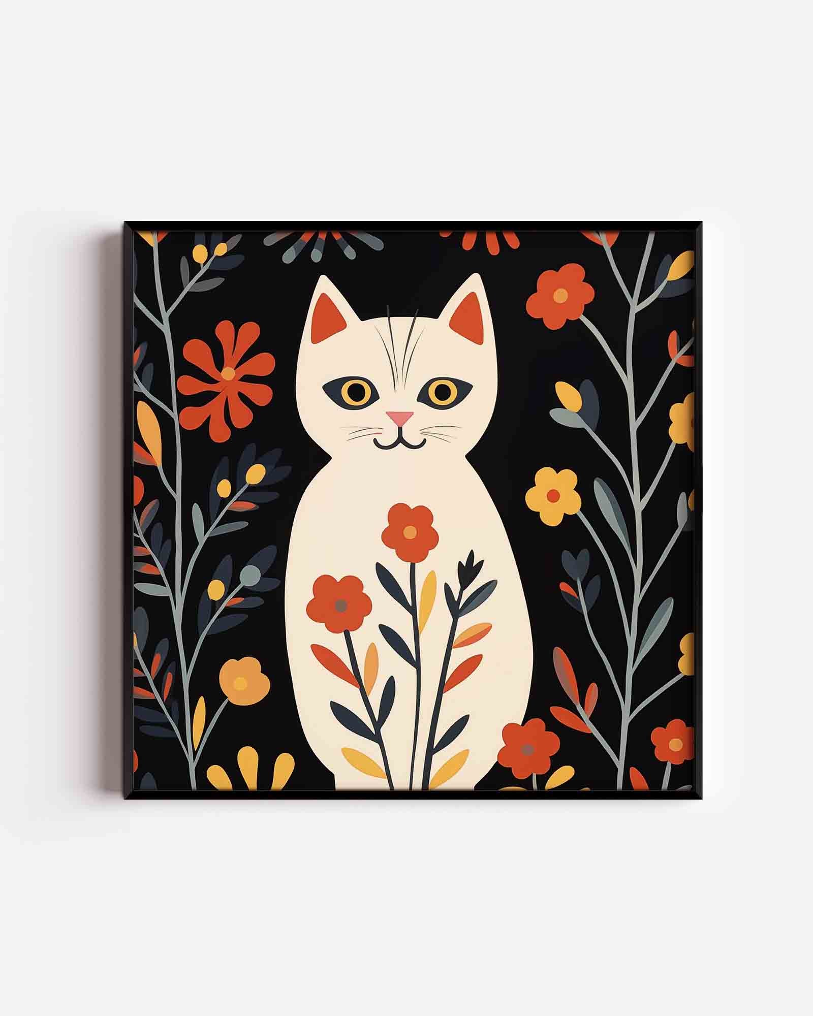 Kat met bloemen Poster