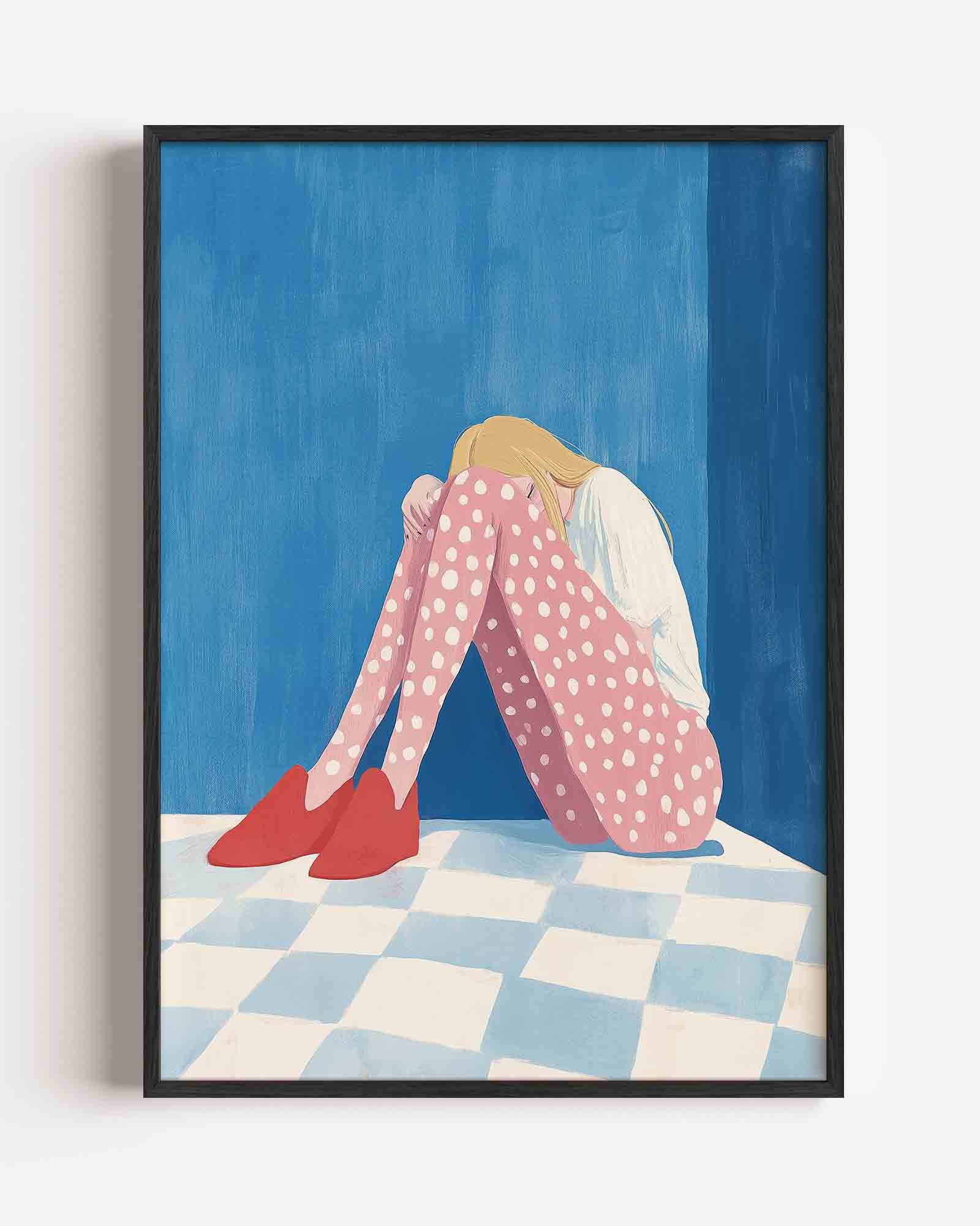 Zittende figuur met stippen Poster