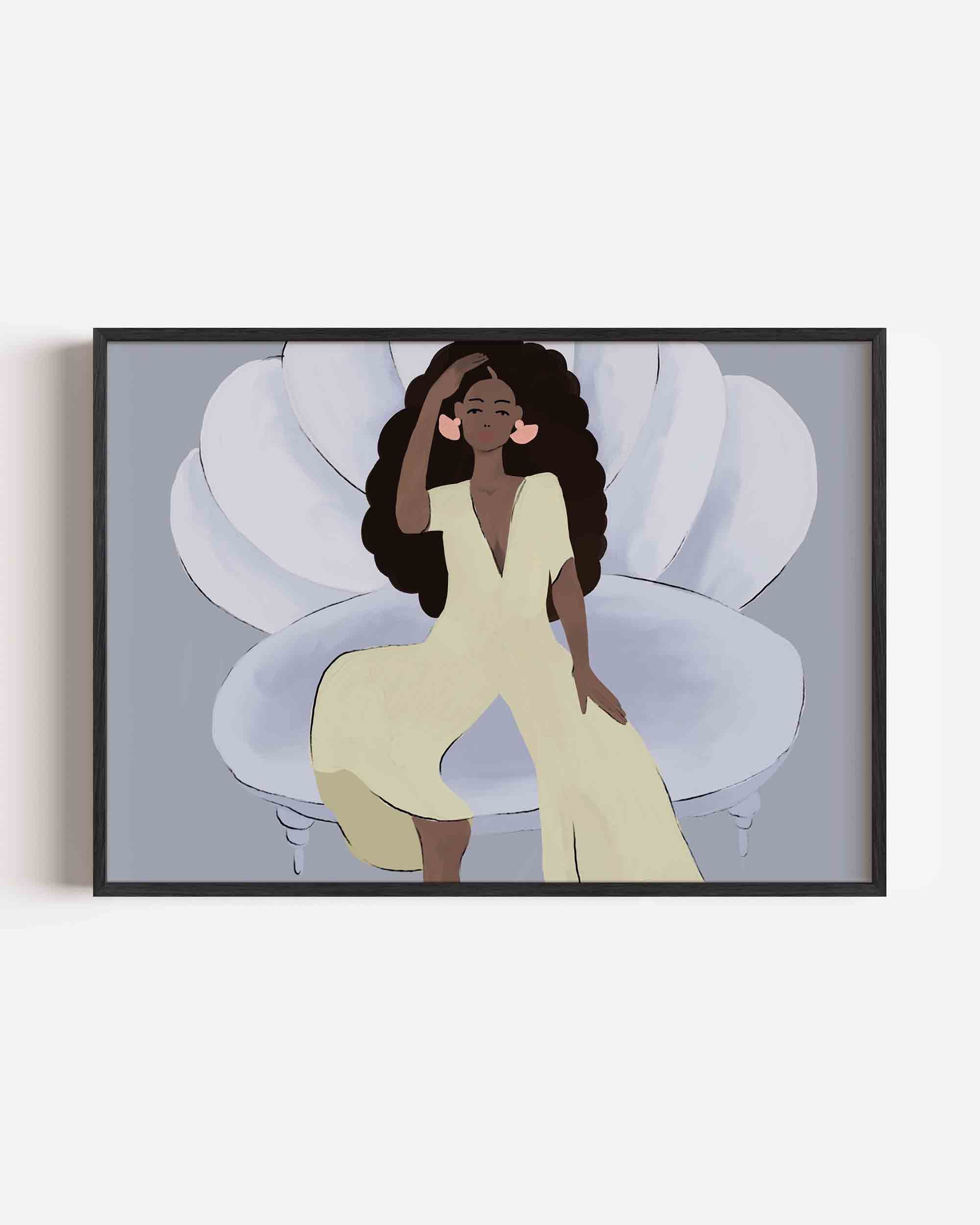 Vrouw op schelpstoel Poster