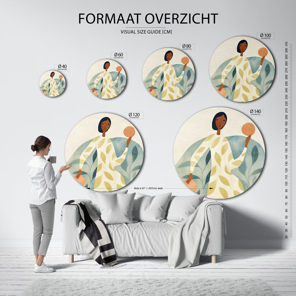 Vrouw met bladeren Muurcirkel