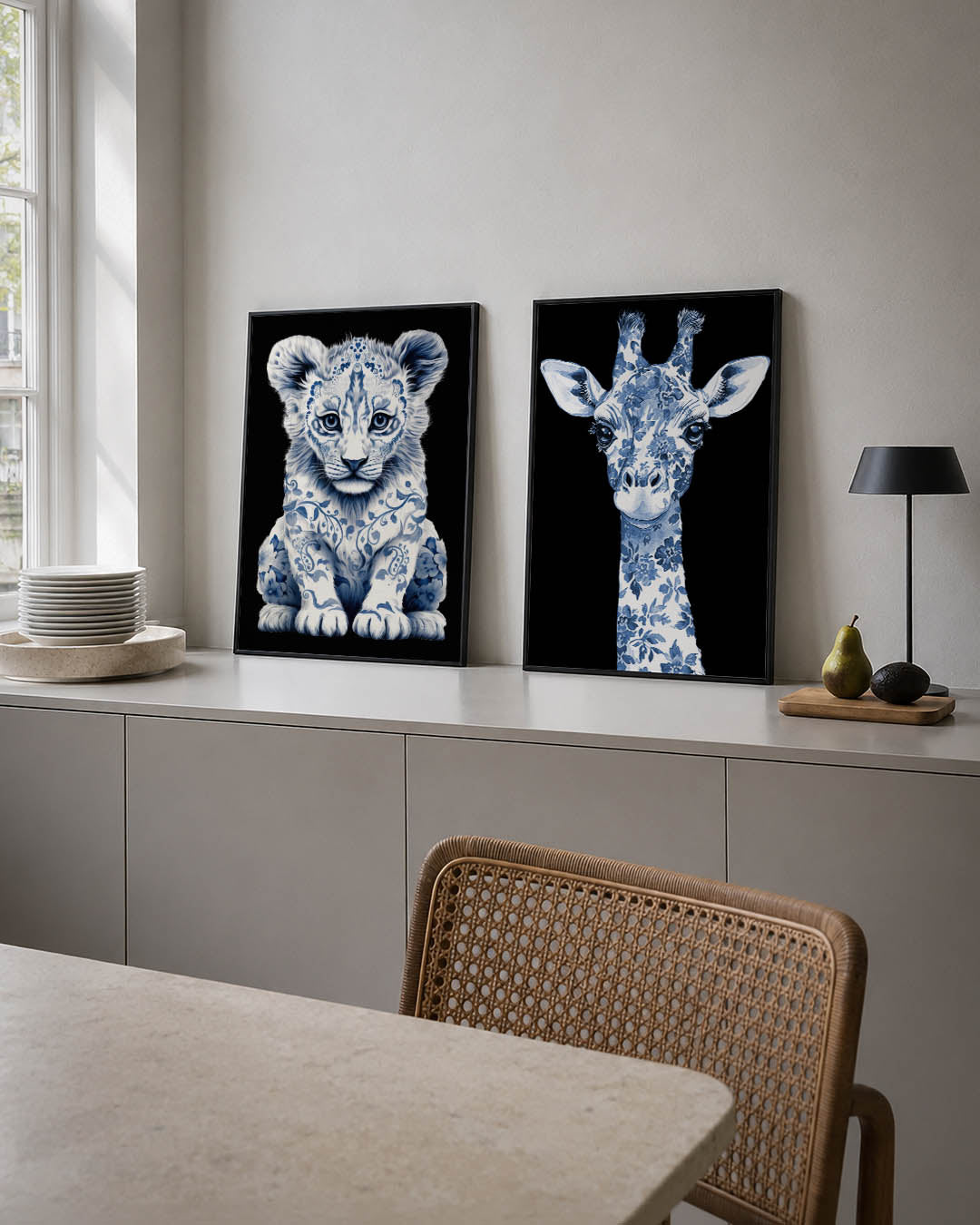 Blauw wit patroon Posterset