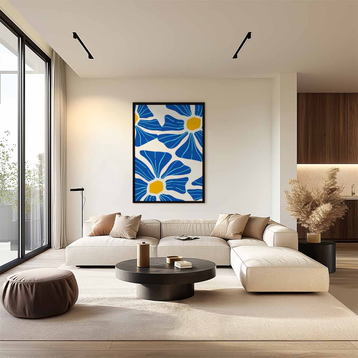 Bloeiend Blauw Bloemenpatroon Kunstwerk-canvas-dibond-plexiglas-wanddecoratie-WallArtistic
