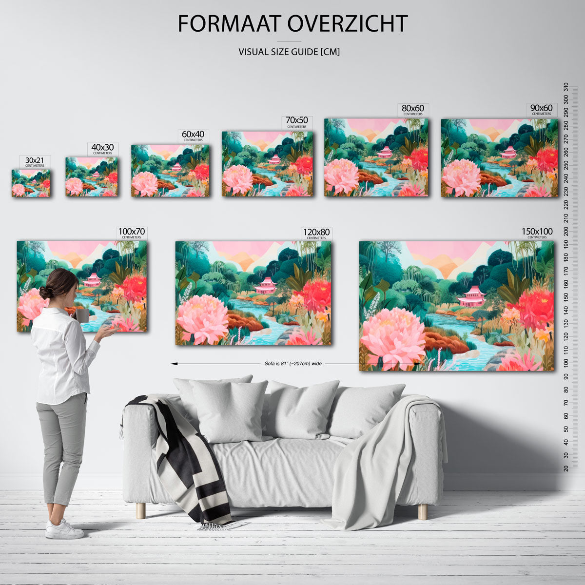 Serene landschap met tempel Poster