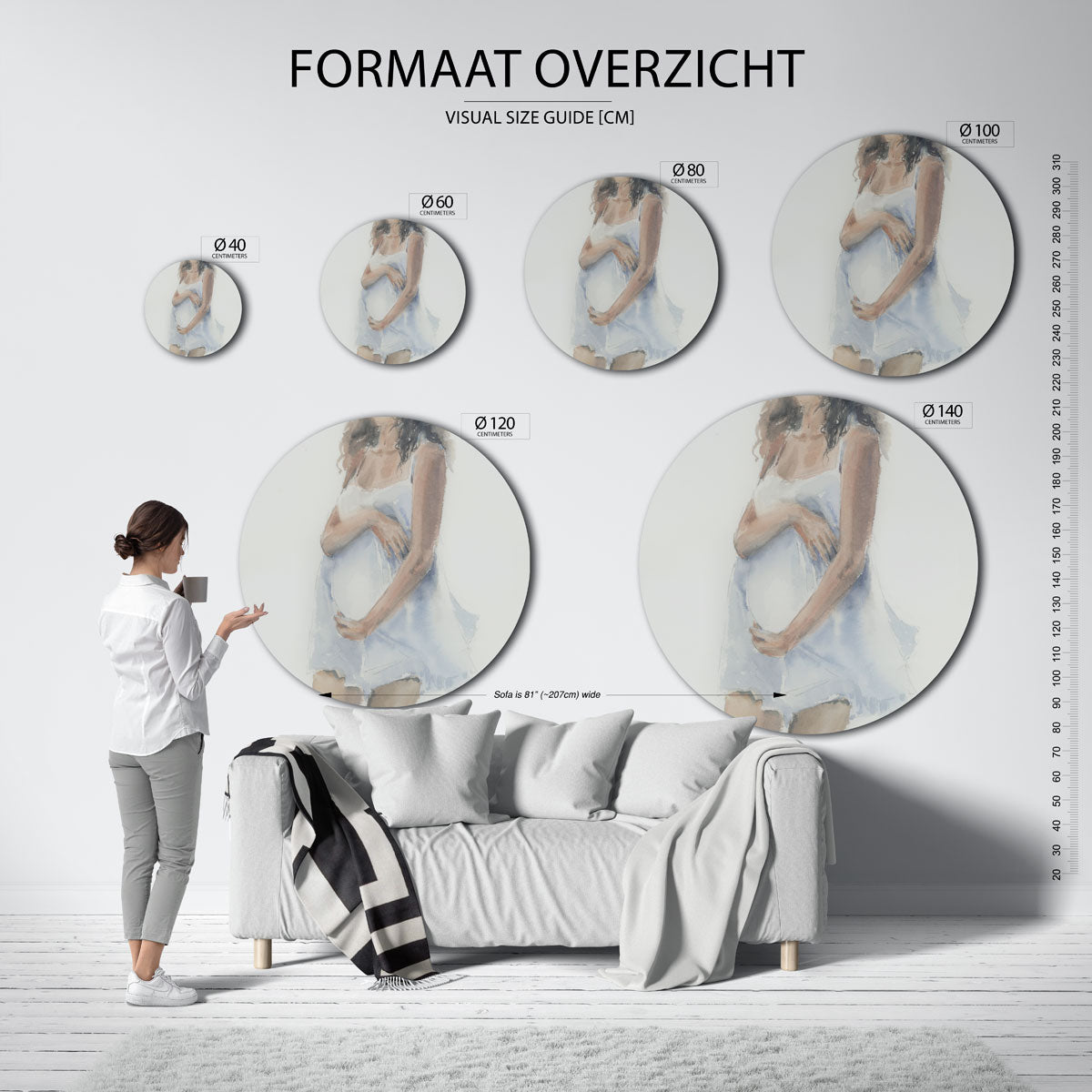 Vrouw in witte jurk Muurcirkel
