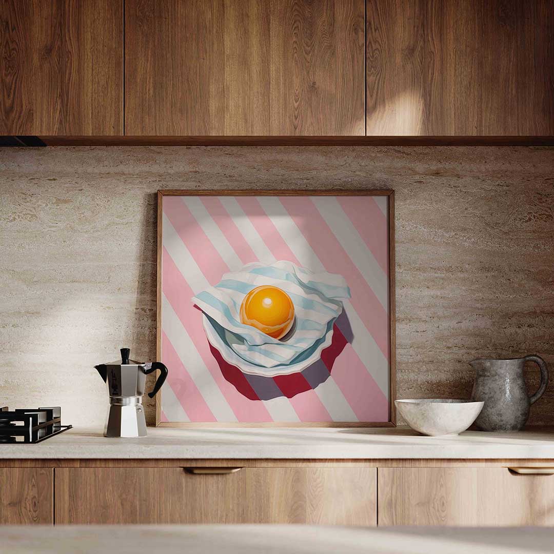 Gestreepte schaal met oranje bal Poster