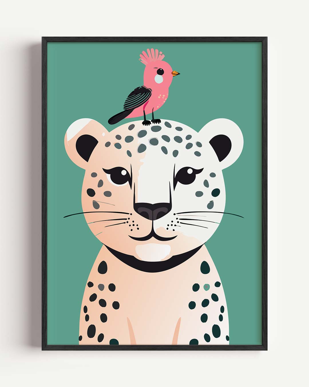 Vrolijke Luipaard en Vogel Poster-WallArtistic