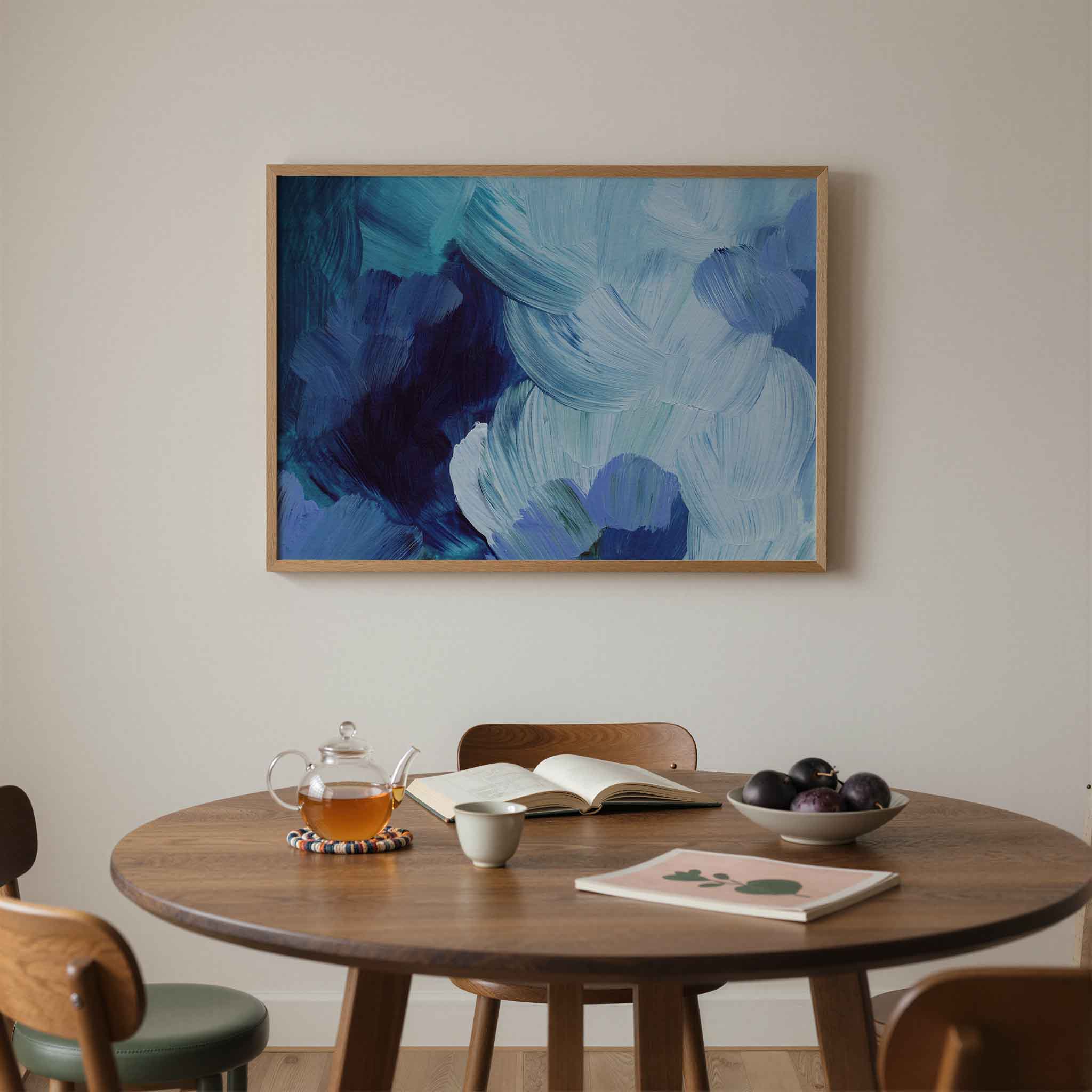 Abstracte blauwe penseelstreken Poster