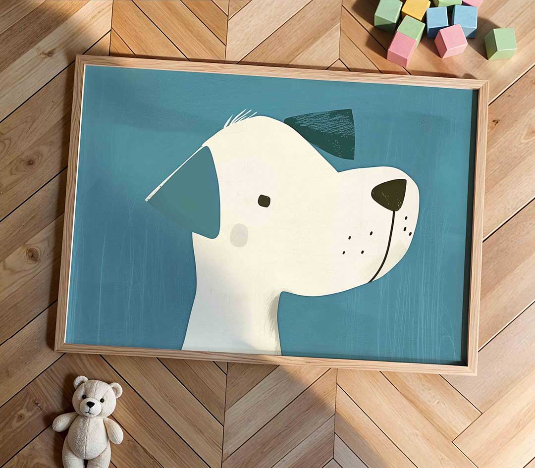 Hond met blauwe achtergrond Poster