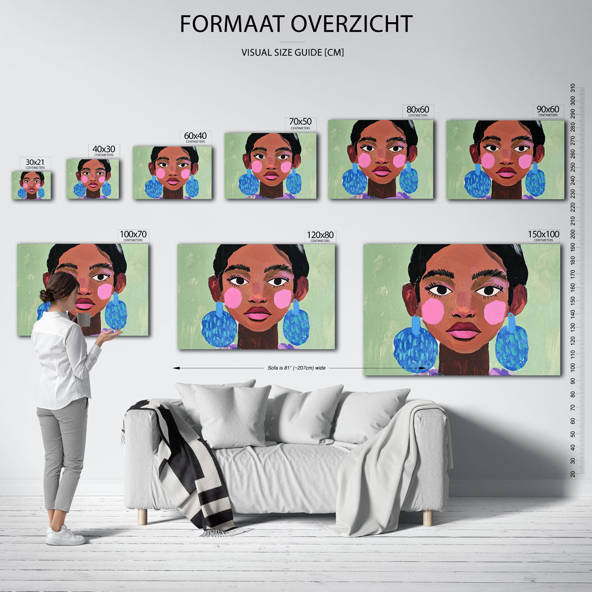 Portret met blauwe oorbellen Poster