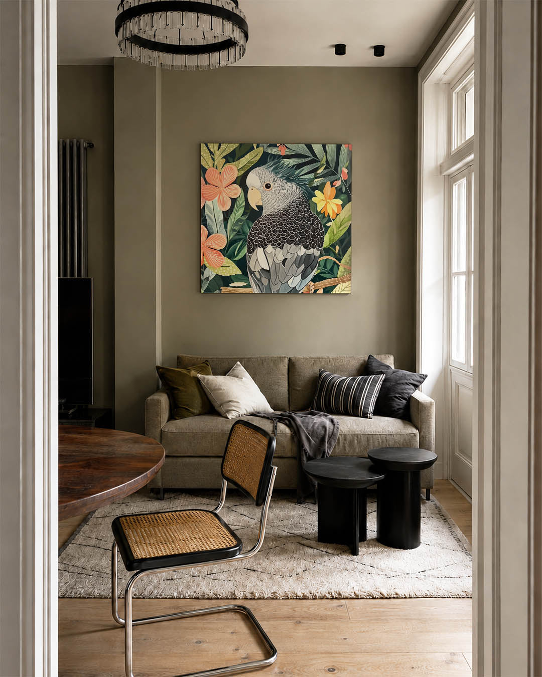 Vrolijke vogel en bloemen Kunstwerk