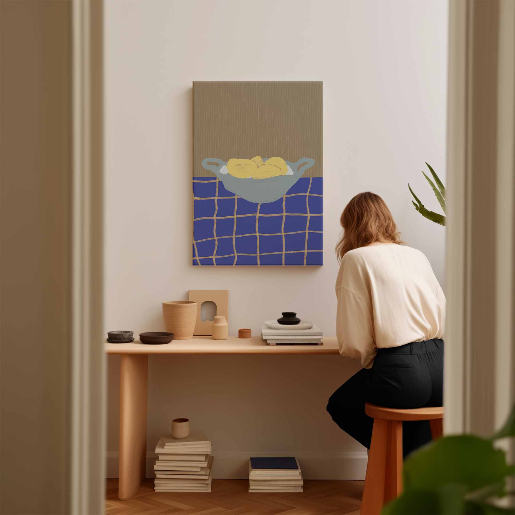 Citroenen in een Blauwe Kamer Kunstwerk-canvas-dibond-plexiglas-wanddecoratie-WallArtistic