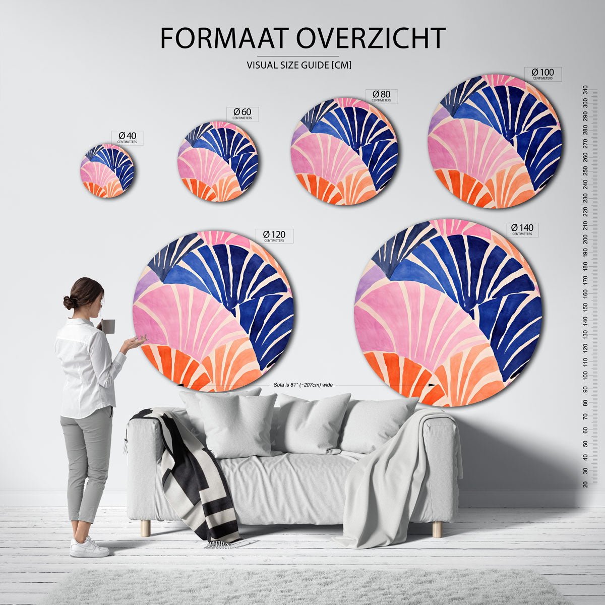 Abstracte waaiers Muurcirkel