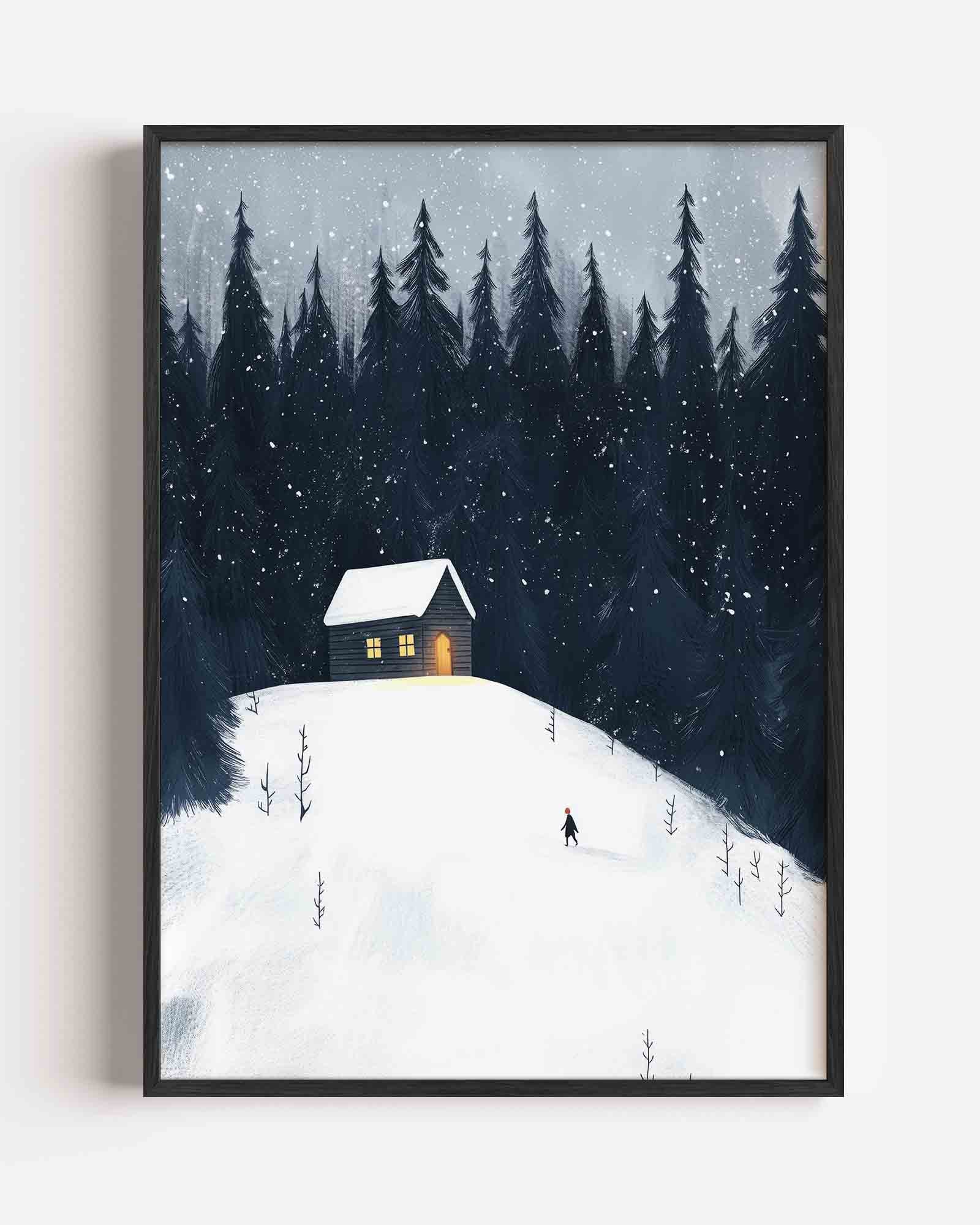 Besneeuwd bos met huis Poster