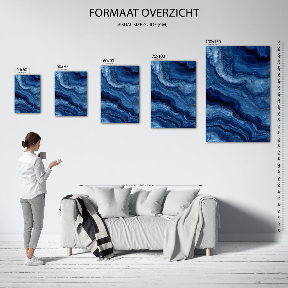 Golvende blauwe patronen Kunstwerk