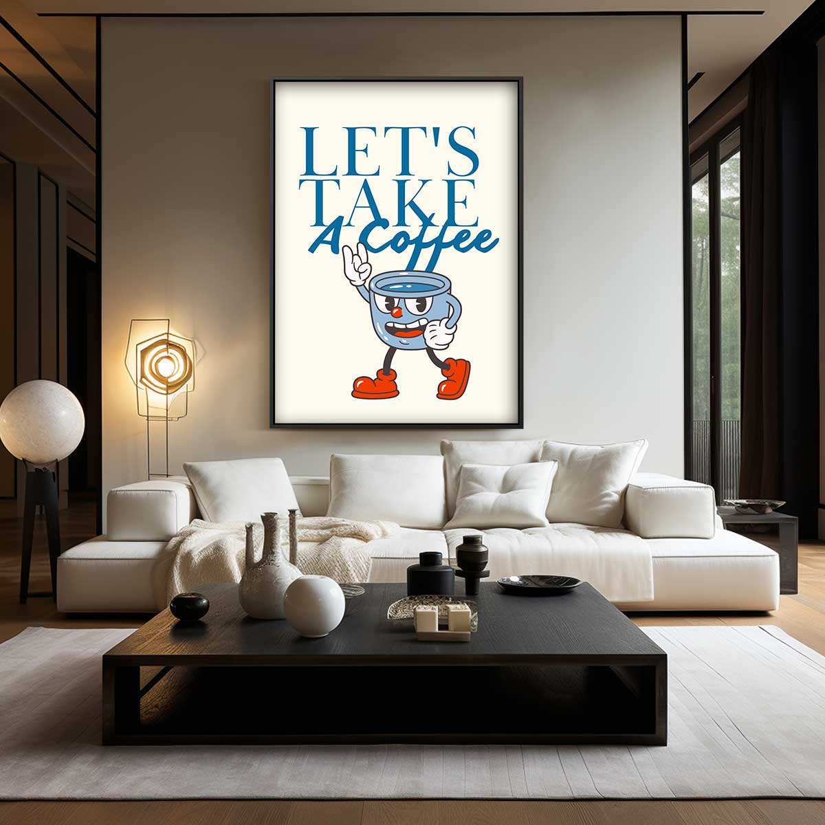 Vrolijke Koffie Mok Illustratie Kunstwerk-canvas-dibond-plexiglas-wanddecoratie-WallArtistic