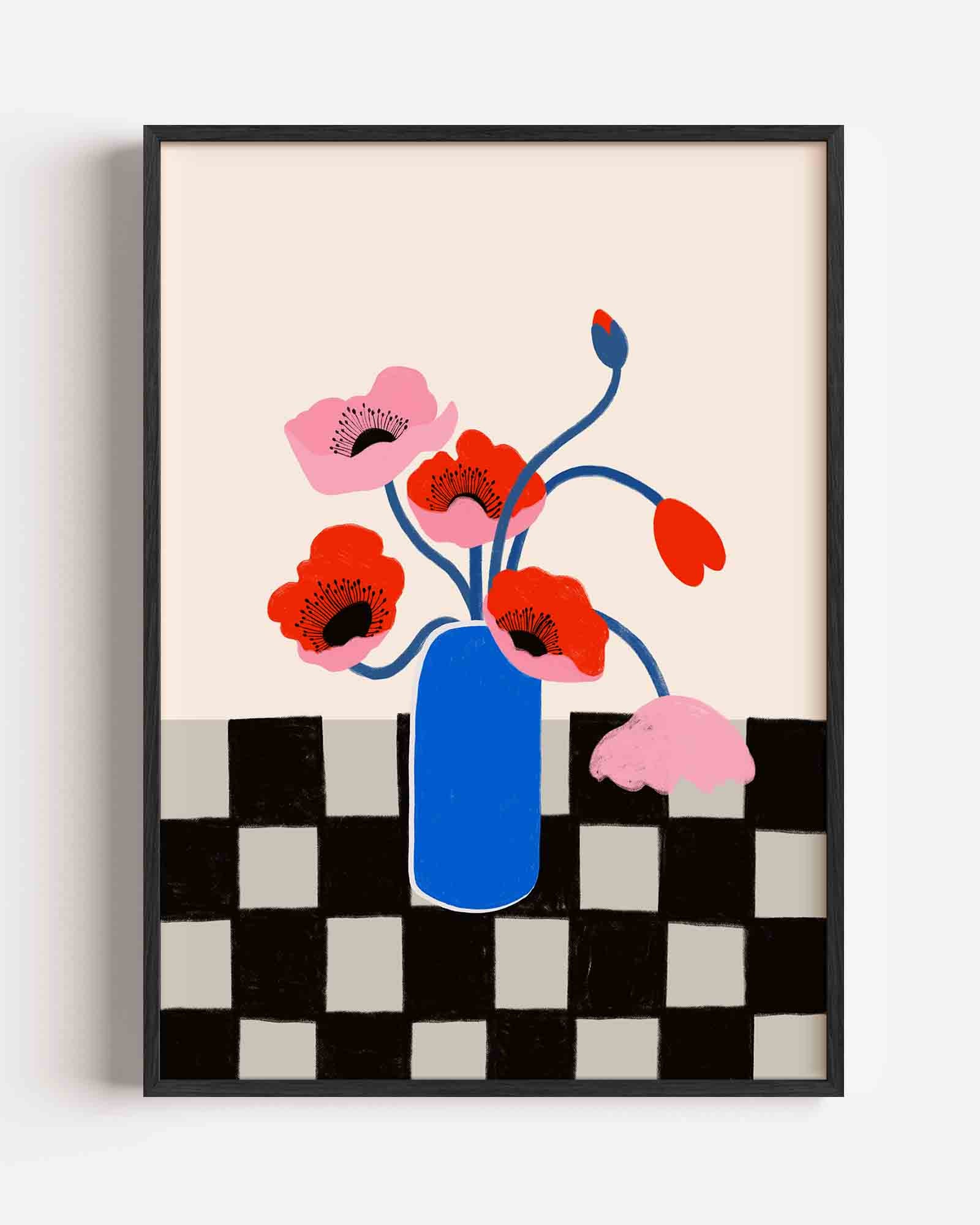 Bloemen in blauwe vaas Poster