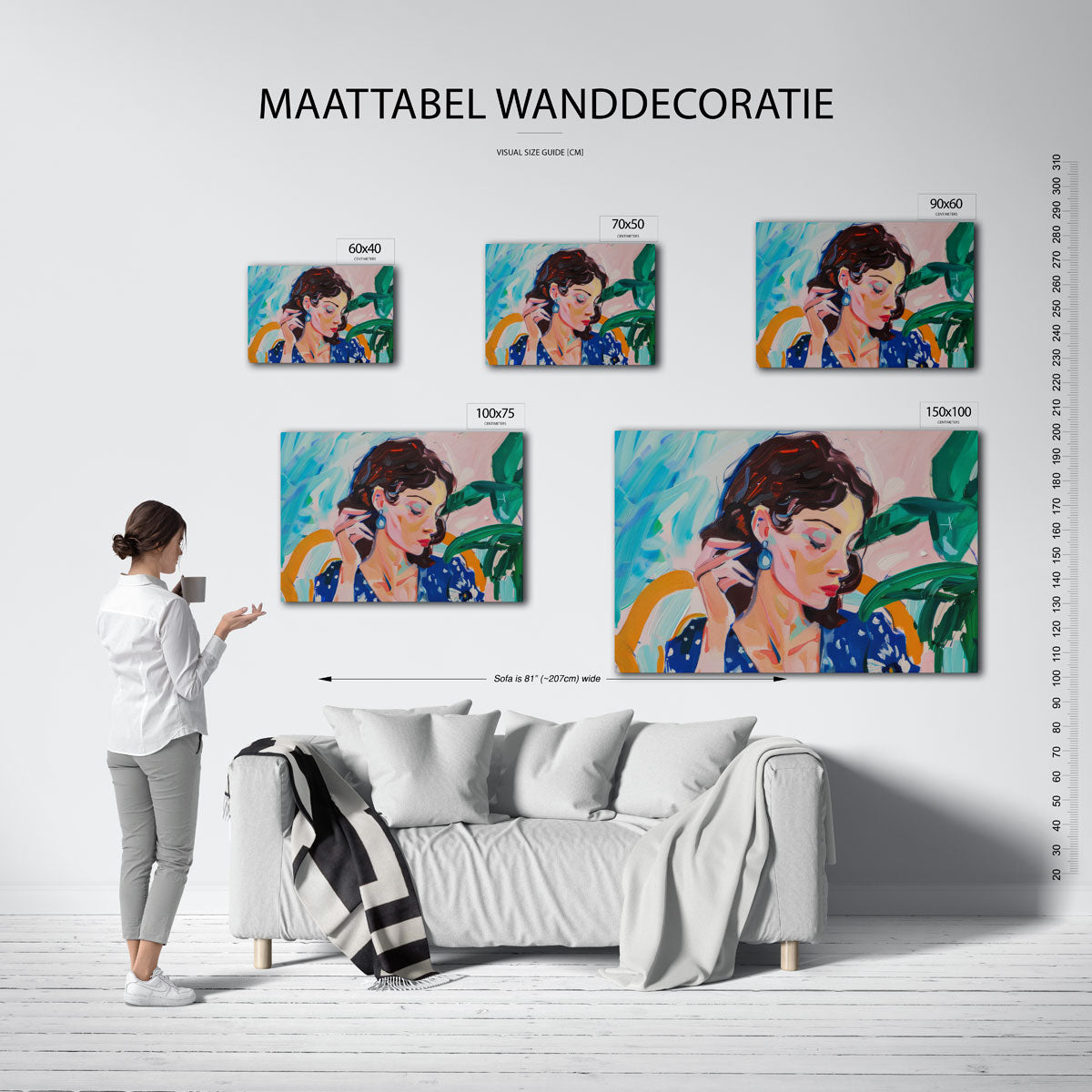 Vrouwelijk portret kleurrijk Kunstwerk