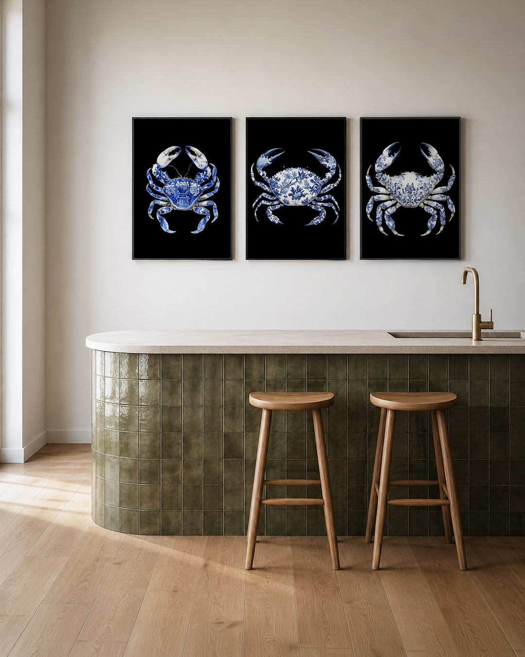 Blauw krabpatroon Posterset