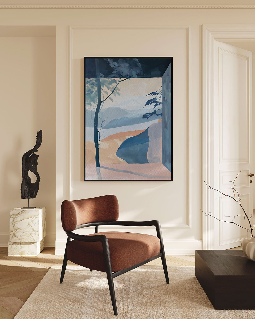 Landschap met blauwe tinten Kunstwerk