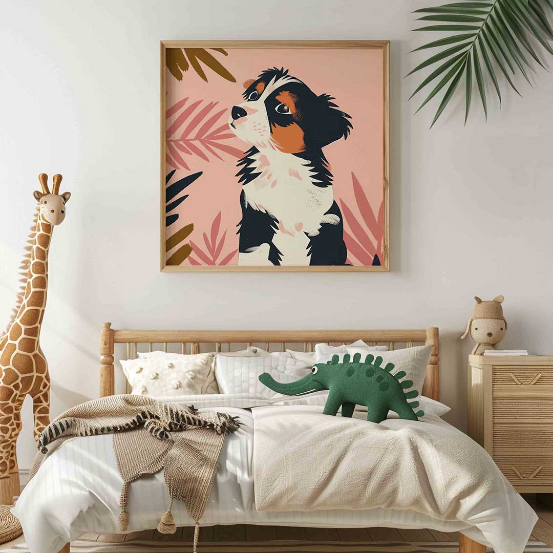 Hond met bladeren Poster