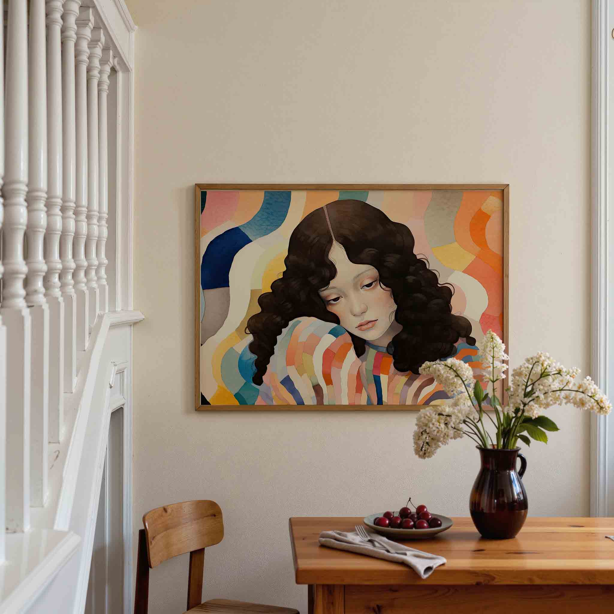 Vrouw met golvende achtergrond Poster