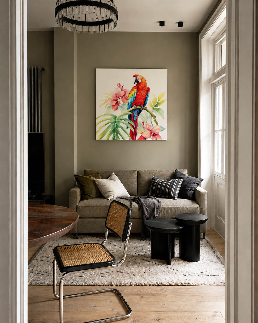 Exotische vogel en bloemen Kunstwerk