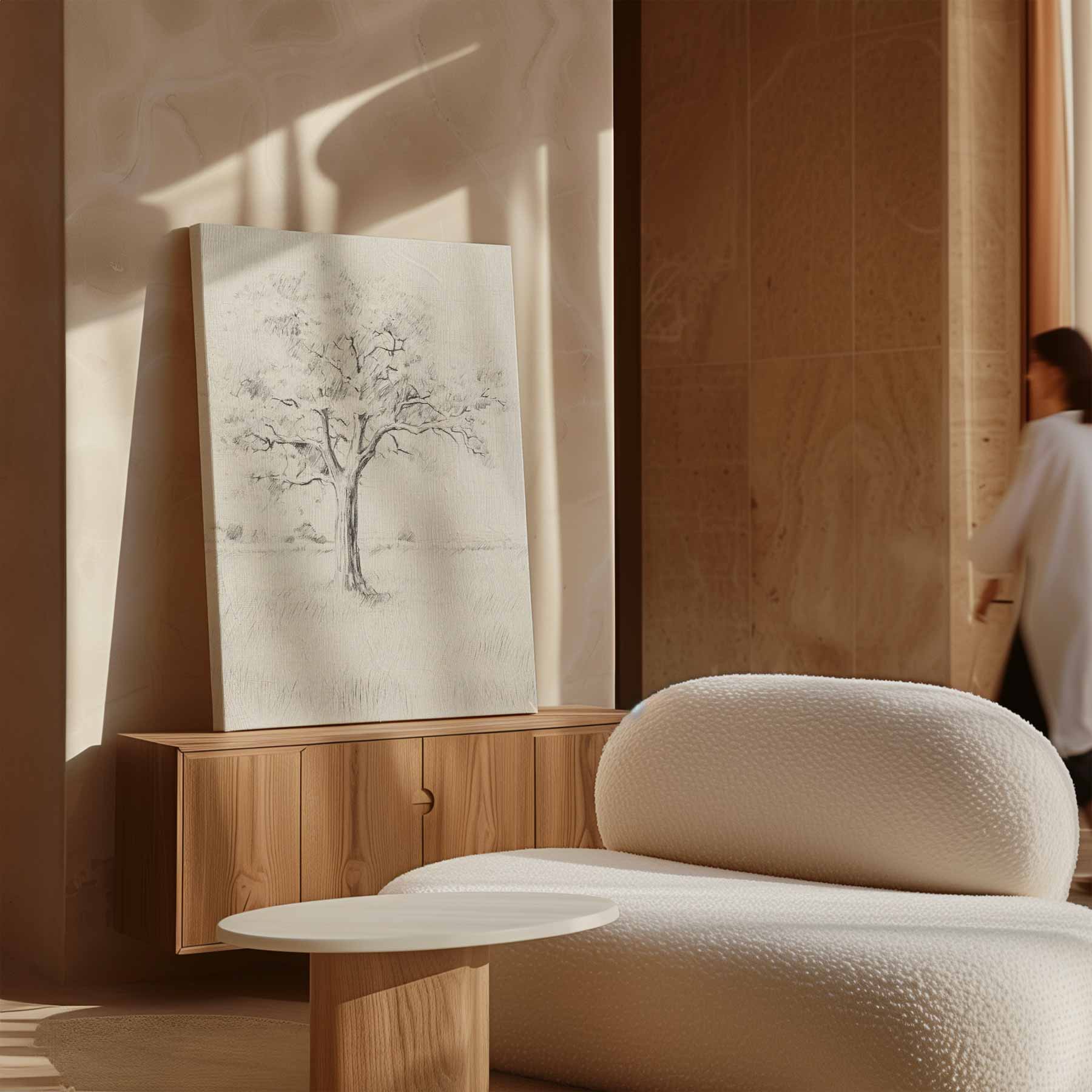 Boom in Potloodschets Kunstwerk-canvas-dibond-plexiglas-wanddecoratie-WallArtistic