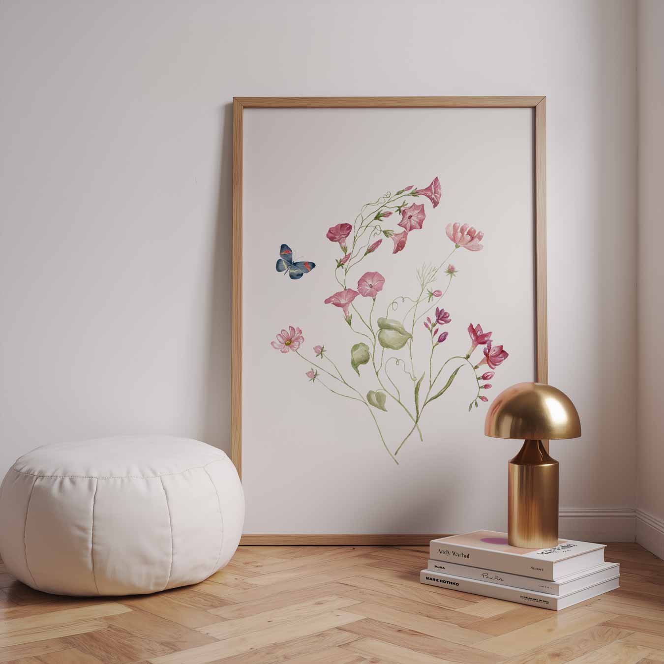 Bloemen en Vlinder Waterverf Poster-WallArtistic