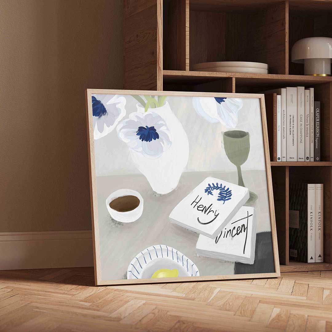 Stilleven met bloemen en boeken Poster