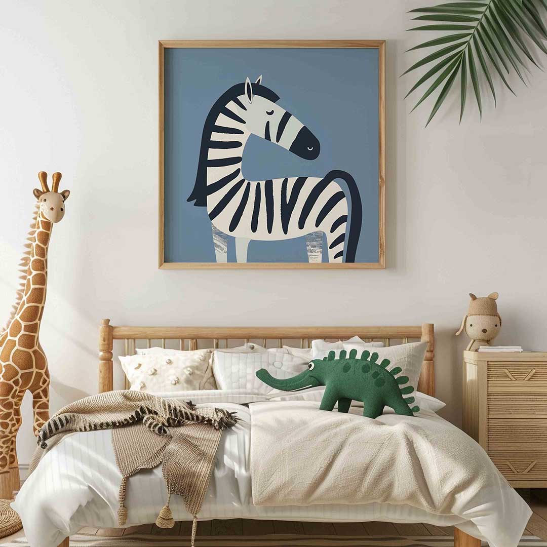Zebra op blauwe achtergrond Poster