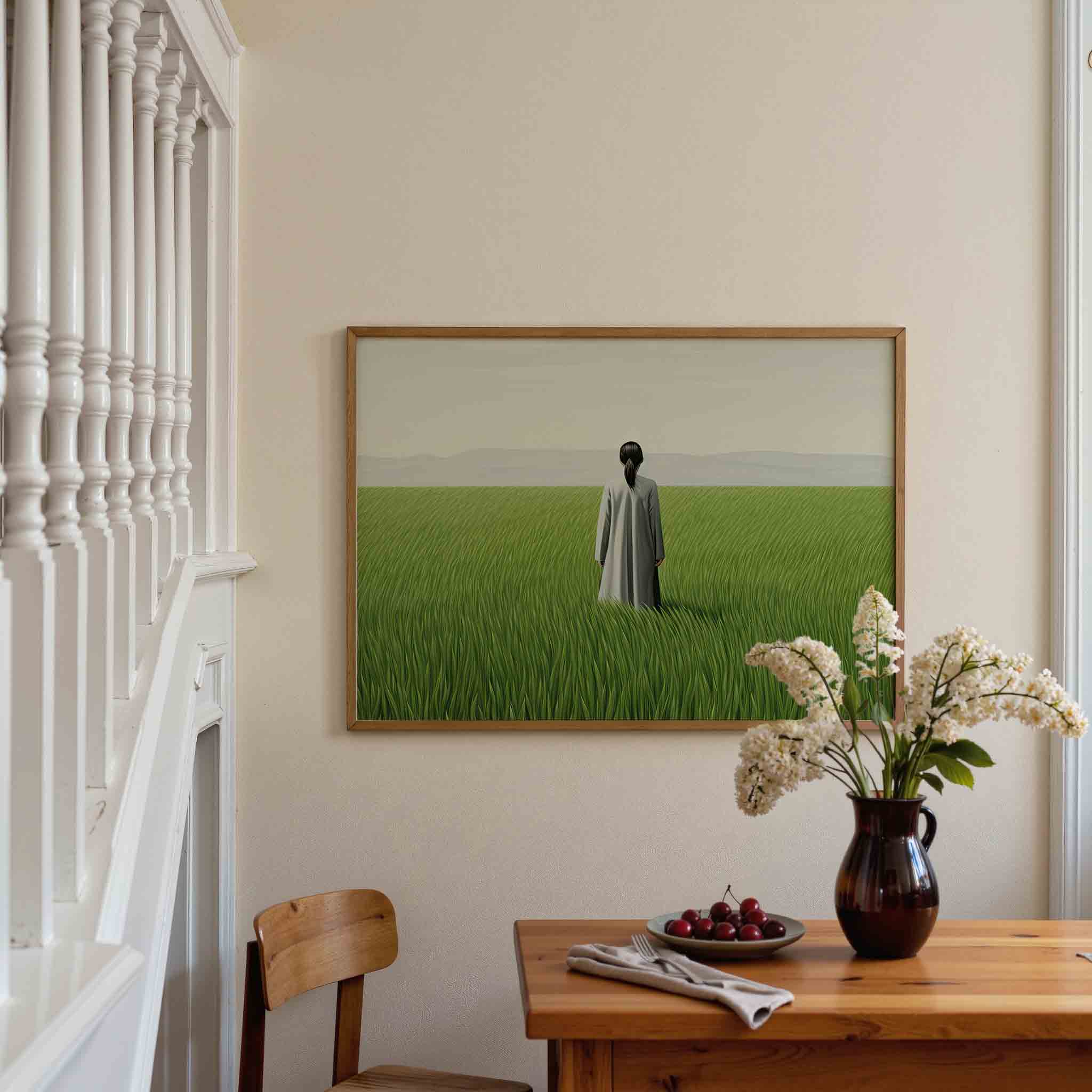Vrouw in grasveld Poster