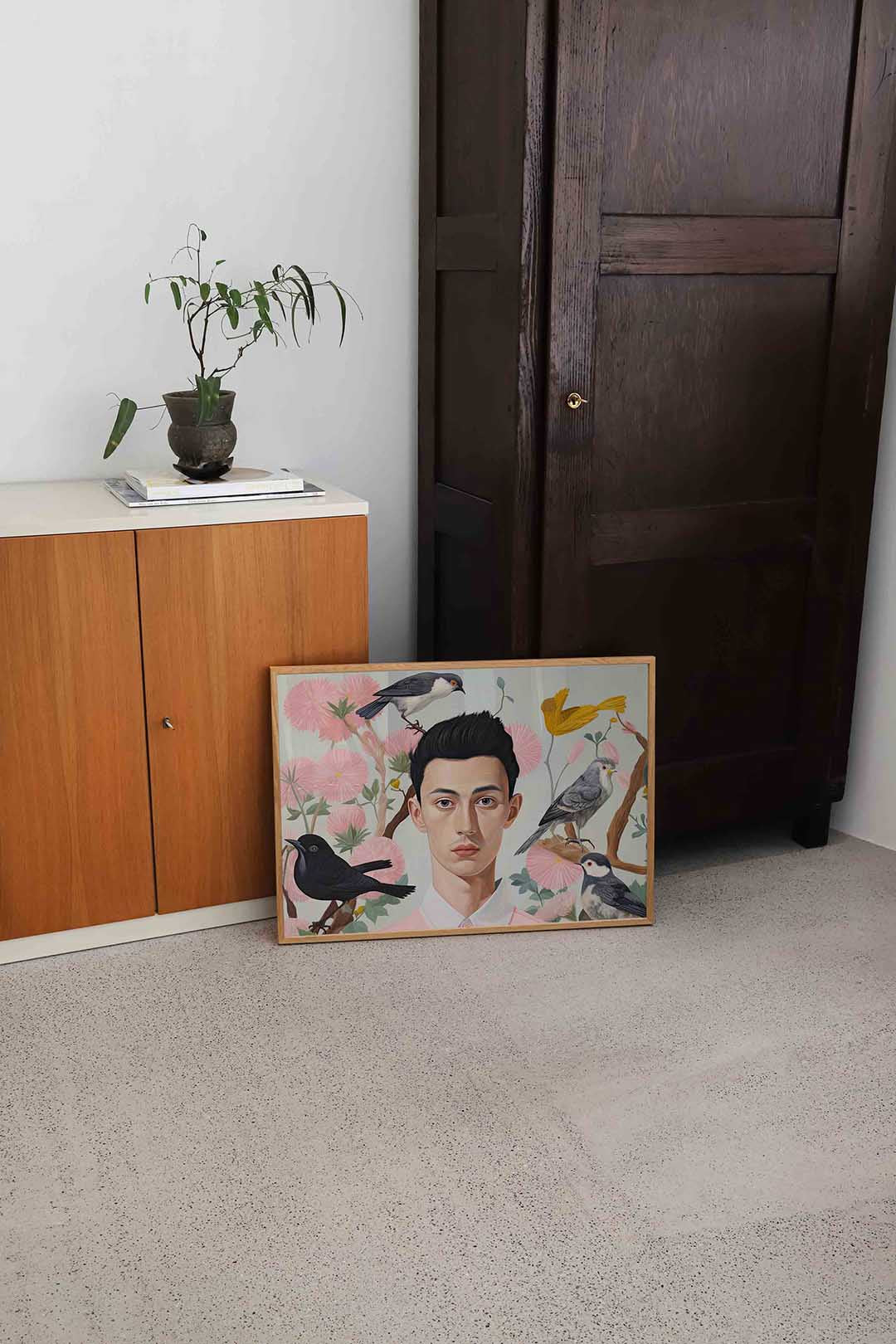 Vogel en bloemen portret Poster